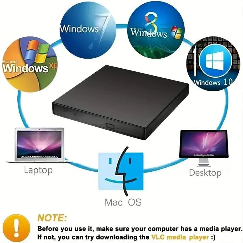 HABO Externes CD DVD Laufwerk USB 2.0 PC Laptop Schnell Schlank ROM