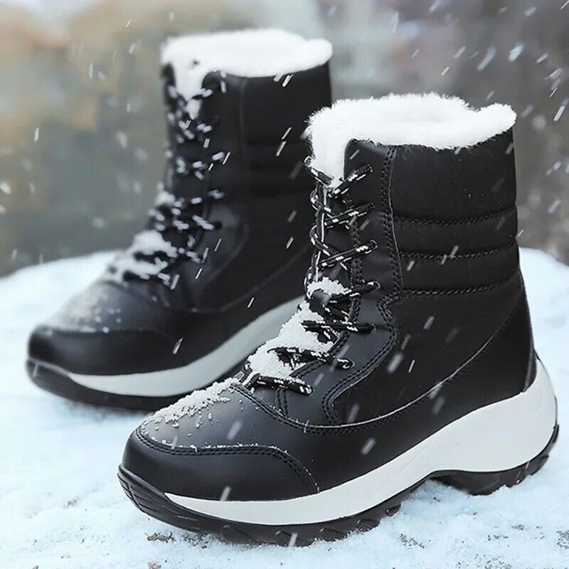 HABO Damen Winterschuhe Stiefel Warm Rutschfest Wasserdicht Kunstpelz Schwarz