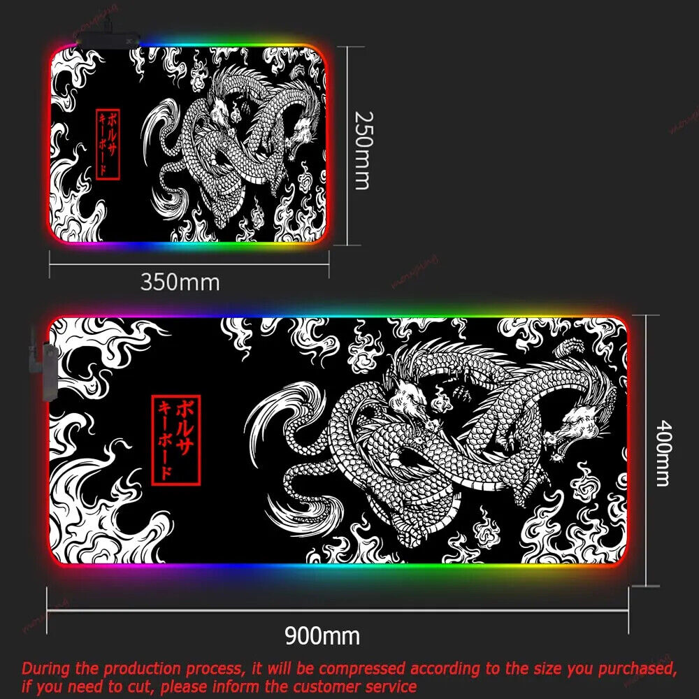XXL RGB Gaming Mauspad Drachen Design Schreibtischmatte Schwarz Gaming Zubehör