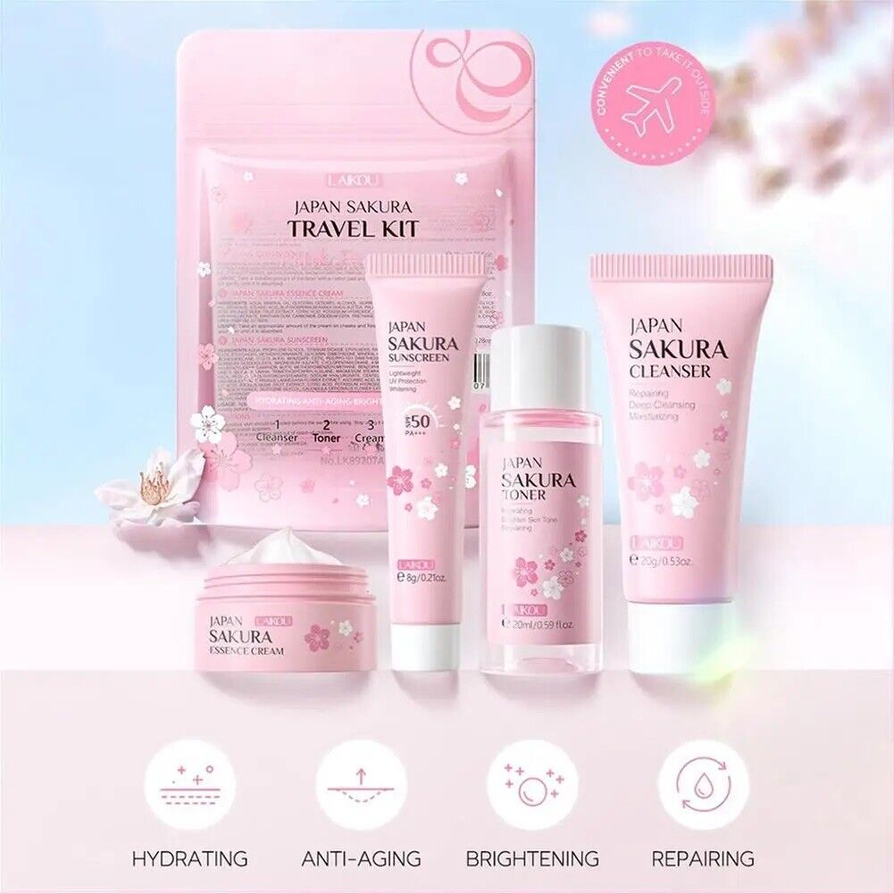 Sakura Skincare Japanisch Reiseset 4tlg SPF50 Sonnencreme Toner Cleanser Geschen