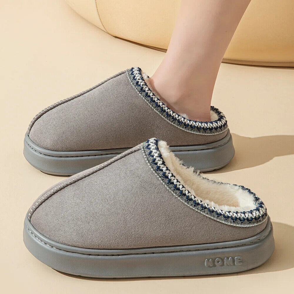 HABO Flauschige Hausschuhe Plüsch Winter Schuhe Kunstfell Plateau Damen Herren