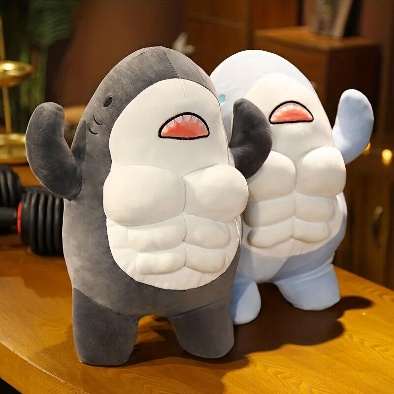45 Cm Muskelhai Plüschtier Wal Fisch Kuscheltier Geschenk Muskeln Bodybuilder