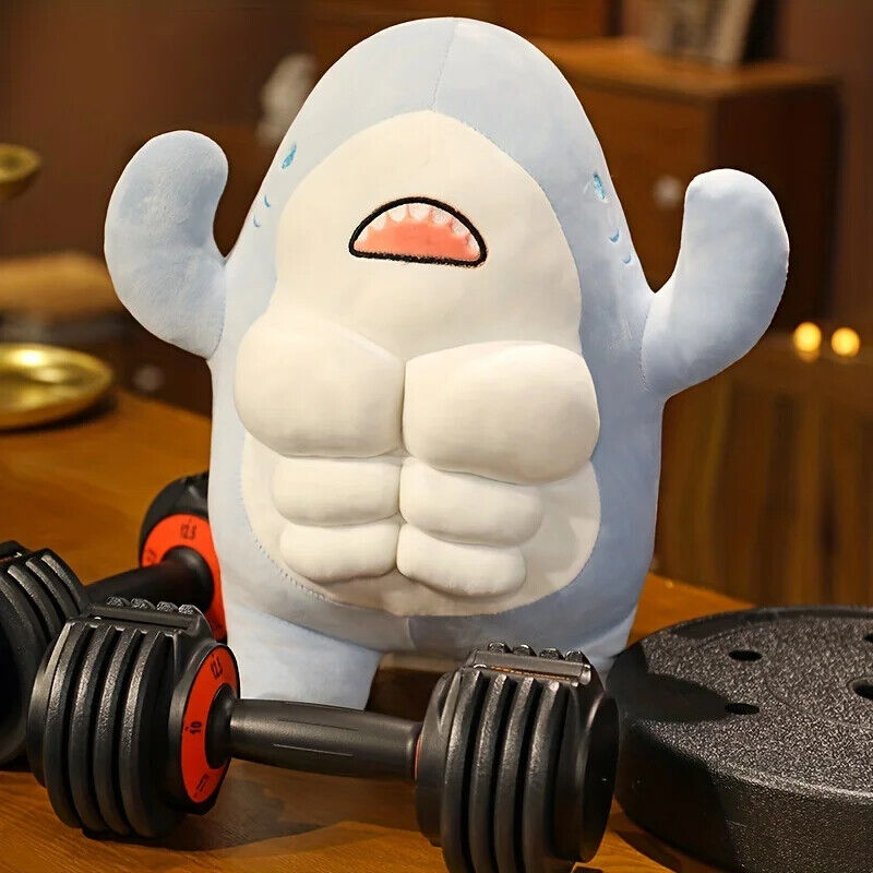 45 Cm Muskelhai Plüschtier Wal Fisch Kuscheltier Geschenk Muskeln Bodybuilder