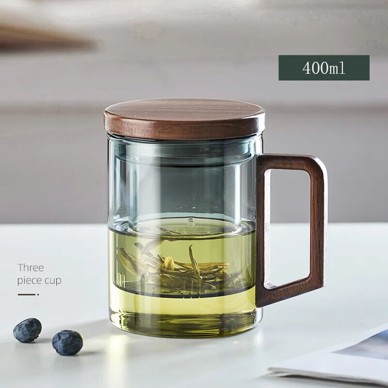 HABO Glastee Tasse mit Holzgriff Filter Becher, Hitzebeständig und Bequem