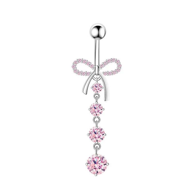 HABO Bauchnabelpiercing Rosa Damen Silber Herz Glitzer Frauen Schleife Schmuck