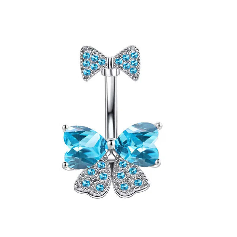 HABO Bauchnabelpiercing Rosa Damen Silber Herz Glitzer Frauen Schleife Schmuck