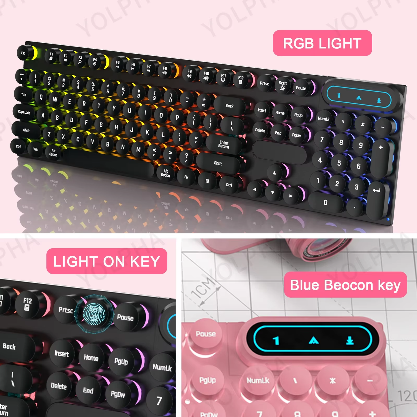 HABO Tastatur mit RGB Kabel mit Tastenblock Schwarz Blau Pink PC Laptop Büro