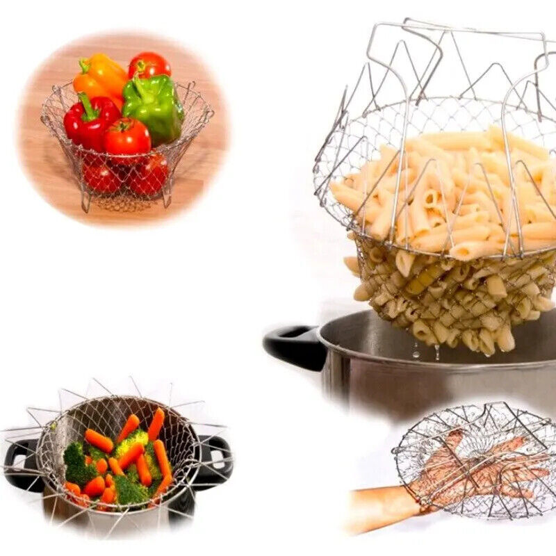 HABO Edelstahl Faltbarer Fritteuse Korb Pommes Frites Sieb Küchengerät