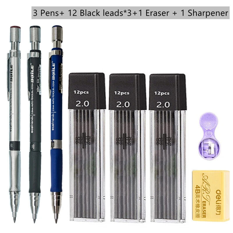 HABO Druckbleistift-Set 2,0 mm – Schwarze & Farbminen zum Schreiben, Zeichnen