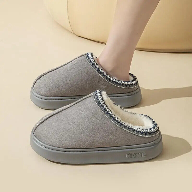 HABO Flauschige Hausschuhe Plüsch Winter Schuhe Kunstfell Plateau Damen Herren