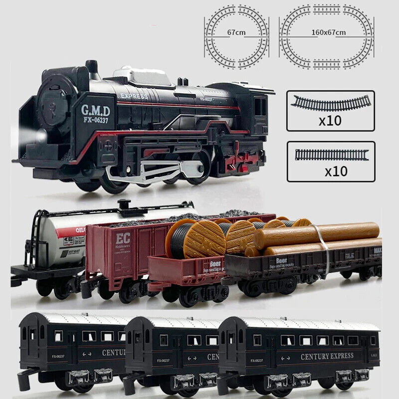 HABO Eisenbahn Güterzug Spielzeug Lokomotive Elektrisch mit Licht und Schienen