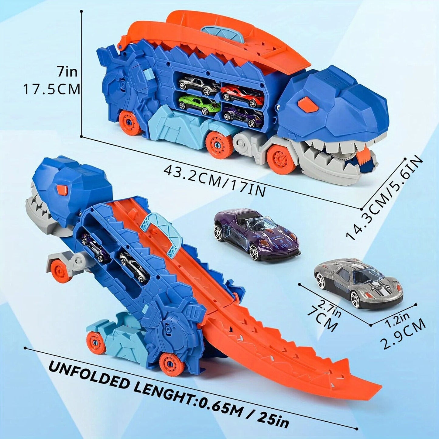HABO Dinosaurier-LKW, in T-Rex verwandelt Rennstrecke für Autos freigibt.