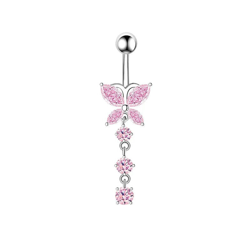 HABO Bauchnabelpiercing Rosa Damen Silber Herz Glitzer Frauen Schleife Schmuck