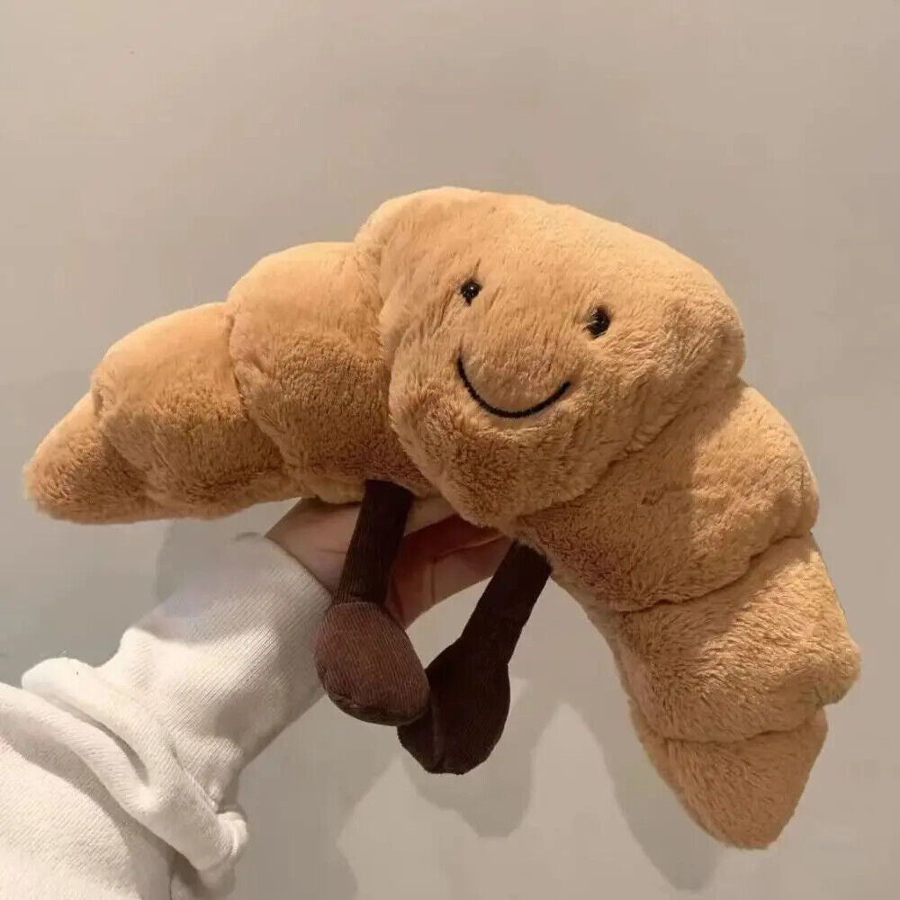 HABO Croissant Lächelnd Plüsch Kissen Kuscheltier Brot Stofftier Geschenk Braun