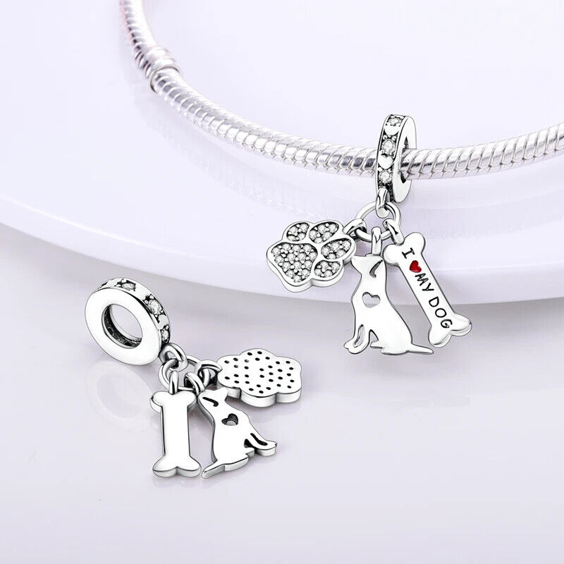 HABO TiereSerie Charms Silber – Hund, Katze Perlen für Pandora Armband Anhänger
