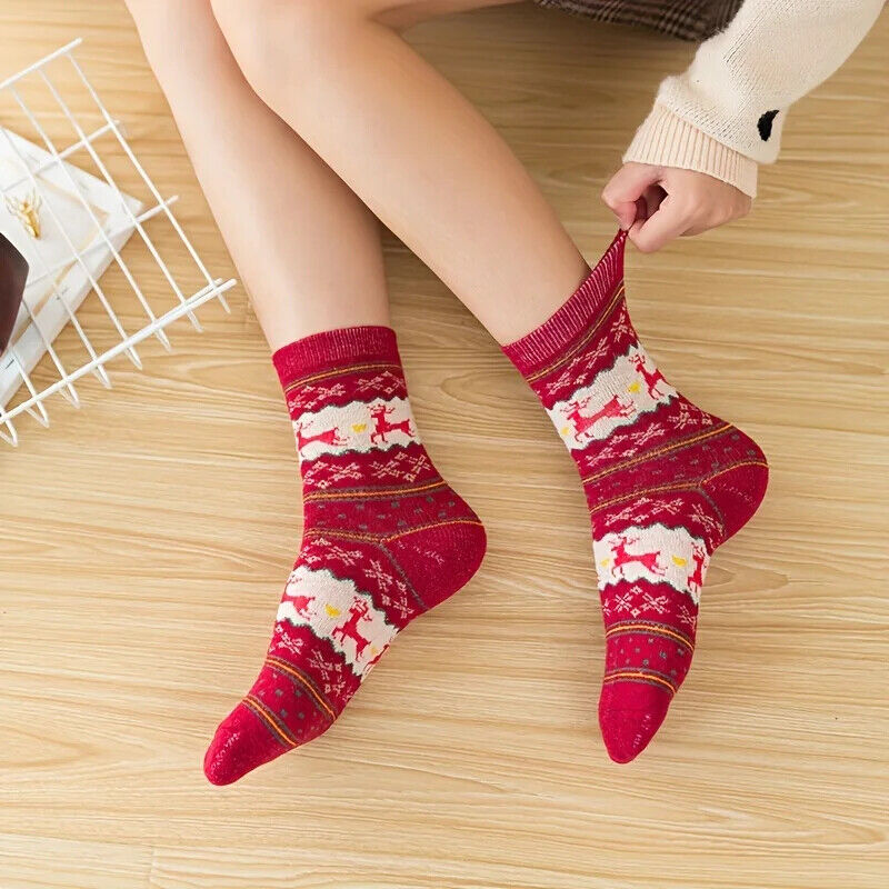 5-Paar dicke Wintersocken Weihnachten Design Geschenk Warme Wollsocken bequem