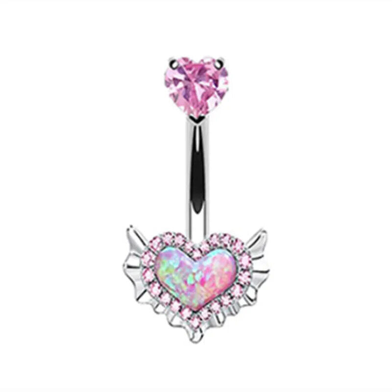 HABO Bauchnabelpiercing Rosa Damen Silber Herz Glitzer Frauen Schleife Schmuck
