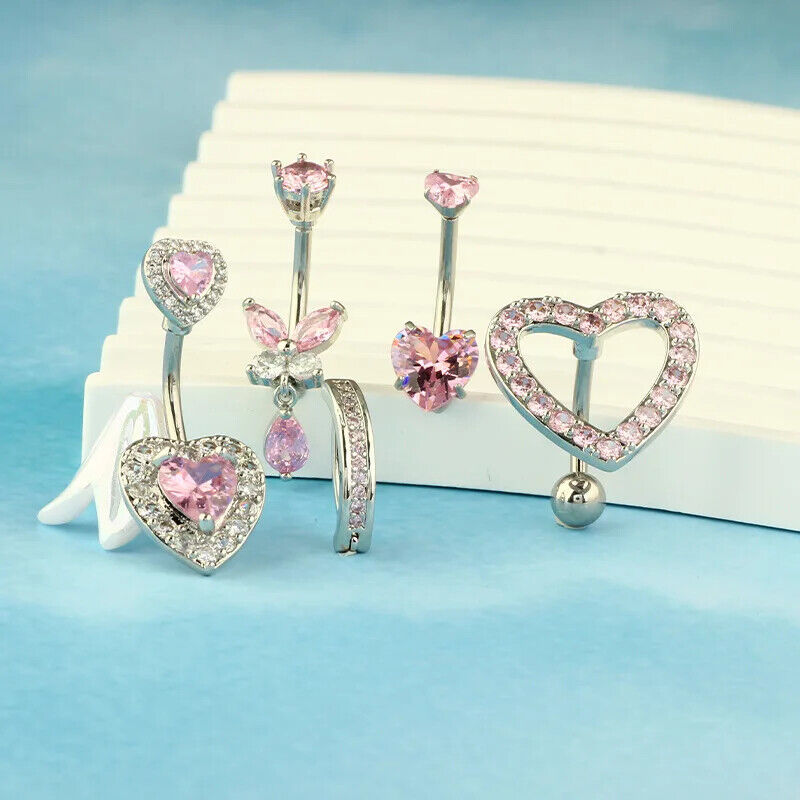 HABO Bauchnabelpiercing Rosa Damen Silber Herz Glitzer Frauen Schleife Schmuck