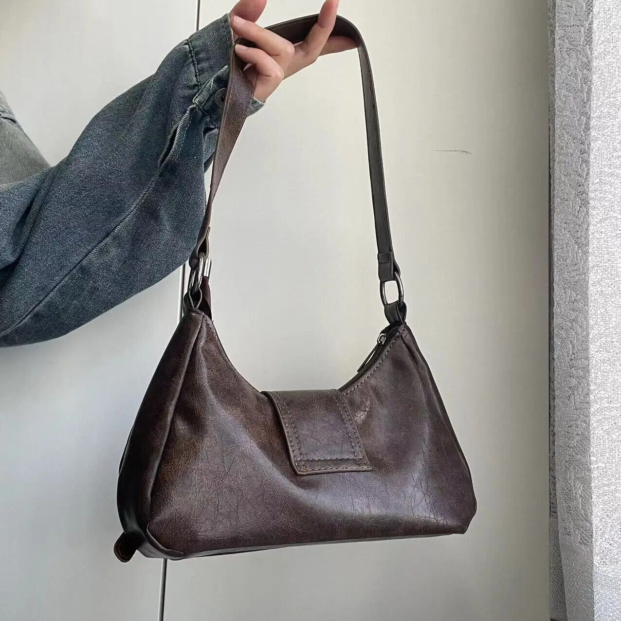 HABO Vintage Maillard Stil Handtasche Damen Kunstleder Schnalle Braun Retro Y2K