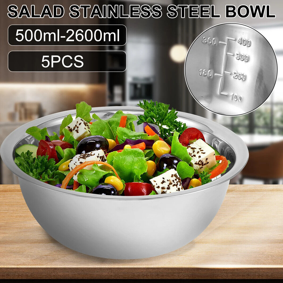 HABO Edelstahl Rührschüssel Set Mehrzweck Suppenschalen, Nistschalen in 5 Größen