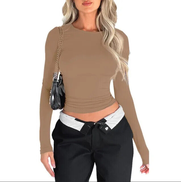 HABO Damen Langarm Top Long Sleeve Casual Basic Streetwear Oberteil