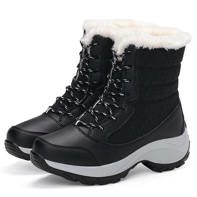 HABO Damen Winterschuhe Stiefel Warm Rutschfest Wasserdicht Kunstpelz Schwarz