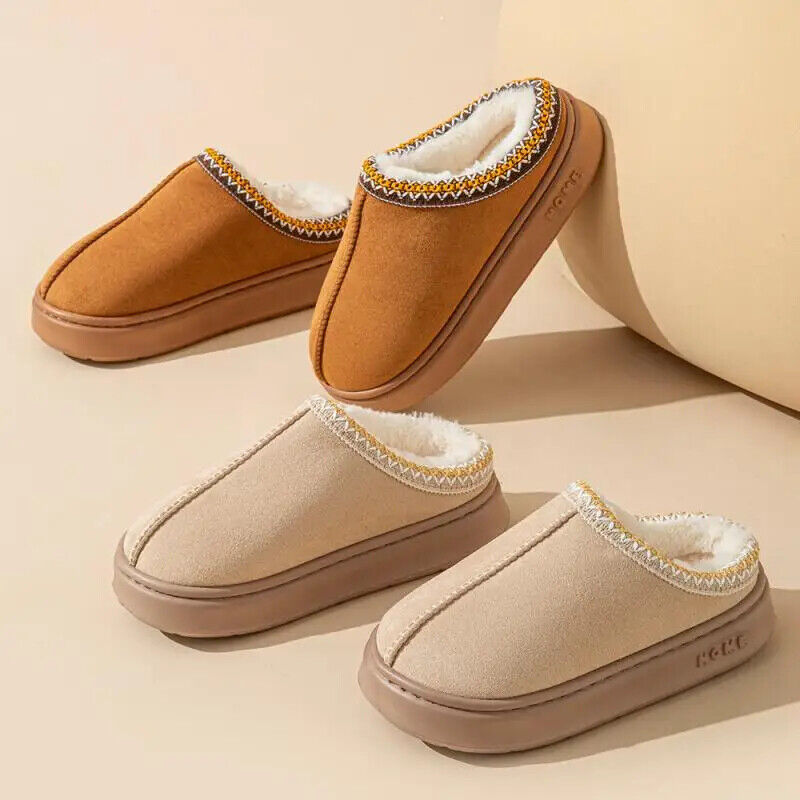 HABO Flauschige Hausschuhe Plüsch Winter Schuhe Kunstfell Plateau Damen Herren