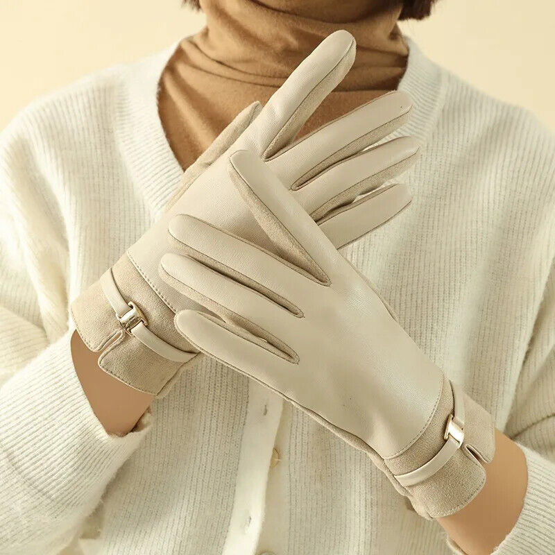 HABO Damen Handschuhe mit Schnalle Winter Kunstleder Warm Touchscreen Mode Elega