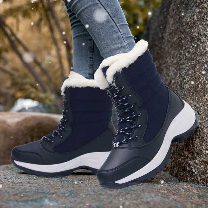 HABO Damen Winterschuhe Stiefel Warm Rutschfest Wasserdicht Kunstpelz Schwarz