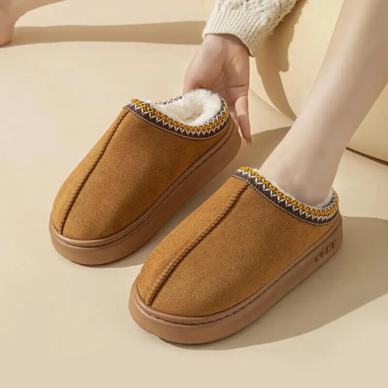 HABO Flauschige Hausschuhe Plüsch Winter Schuhe Kunstfell Plateau Damen Herren