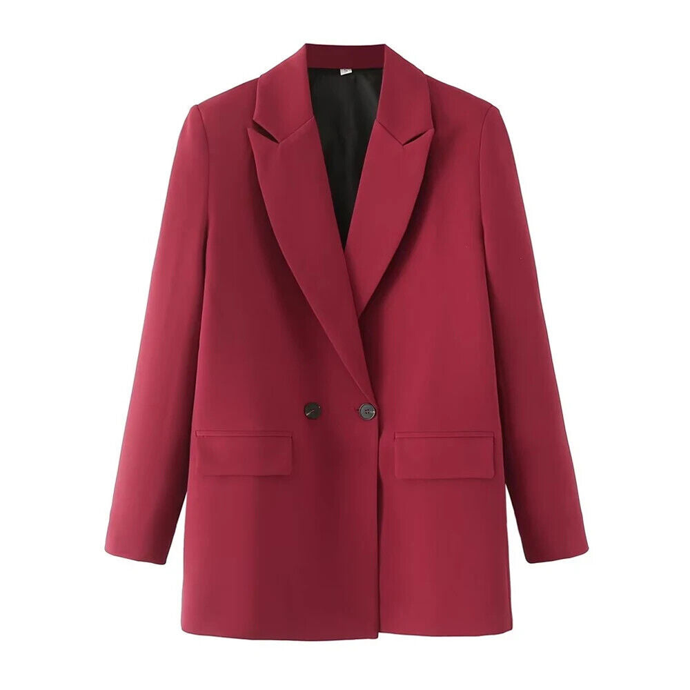 HABO Damen Blazer Zweireiher Schick Kragen Business Büro Langarm Knöpfe Mode