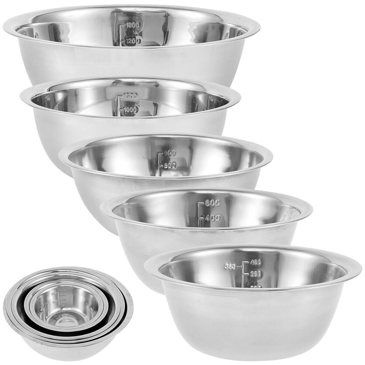 HABO Edelstahl Rührschüssel Set Mehrzweck Suppenschalen, Nistschalen in 5 Größen