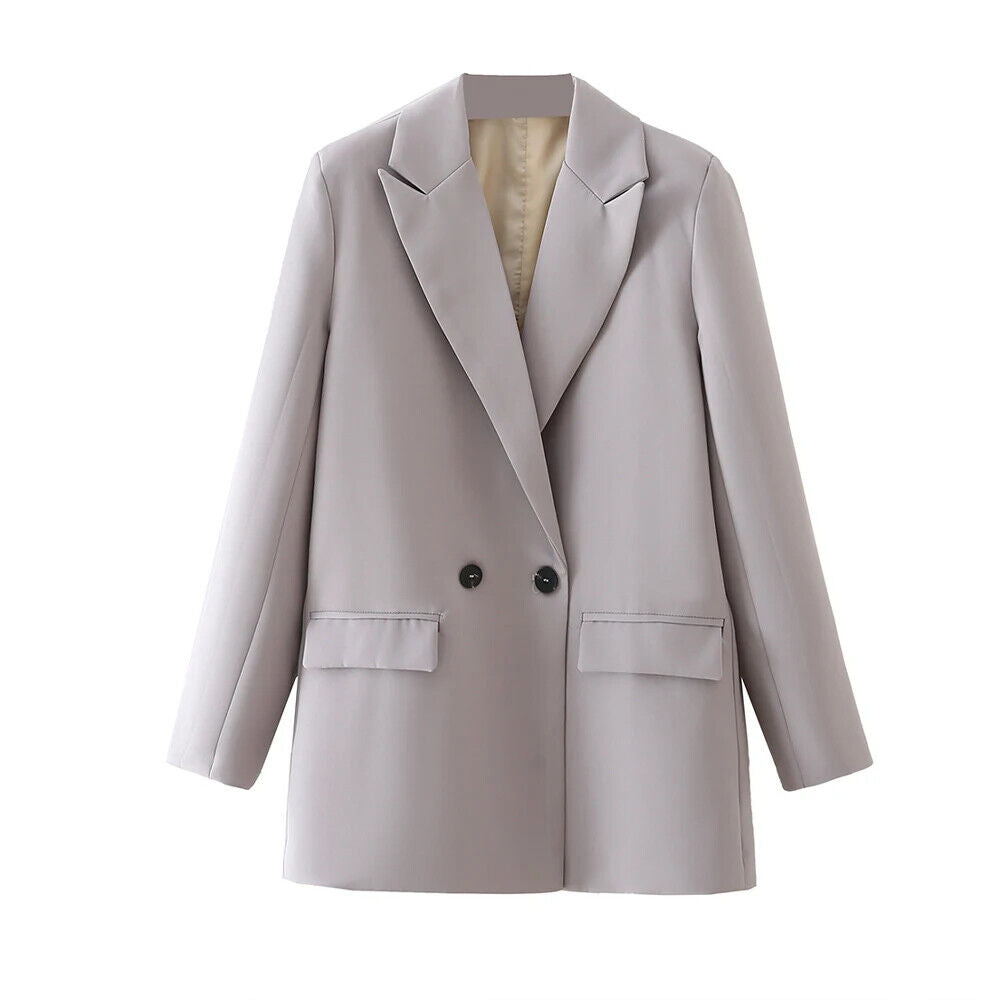 HABO Damen Blazer Zweireiher Schick Kragen Business Büro Langarm Knöpfe Mode