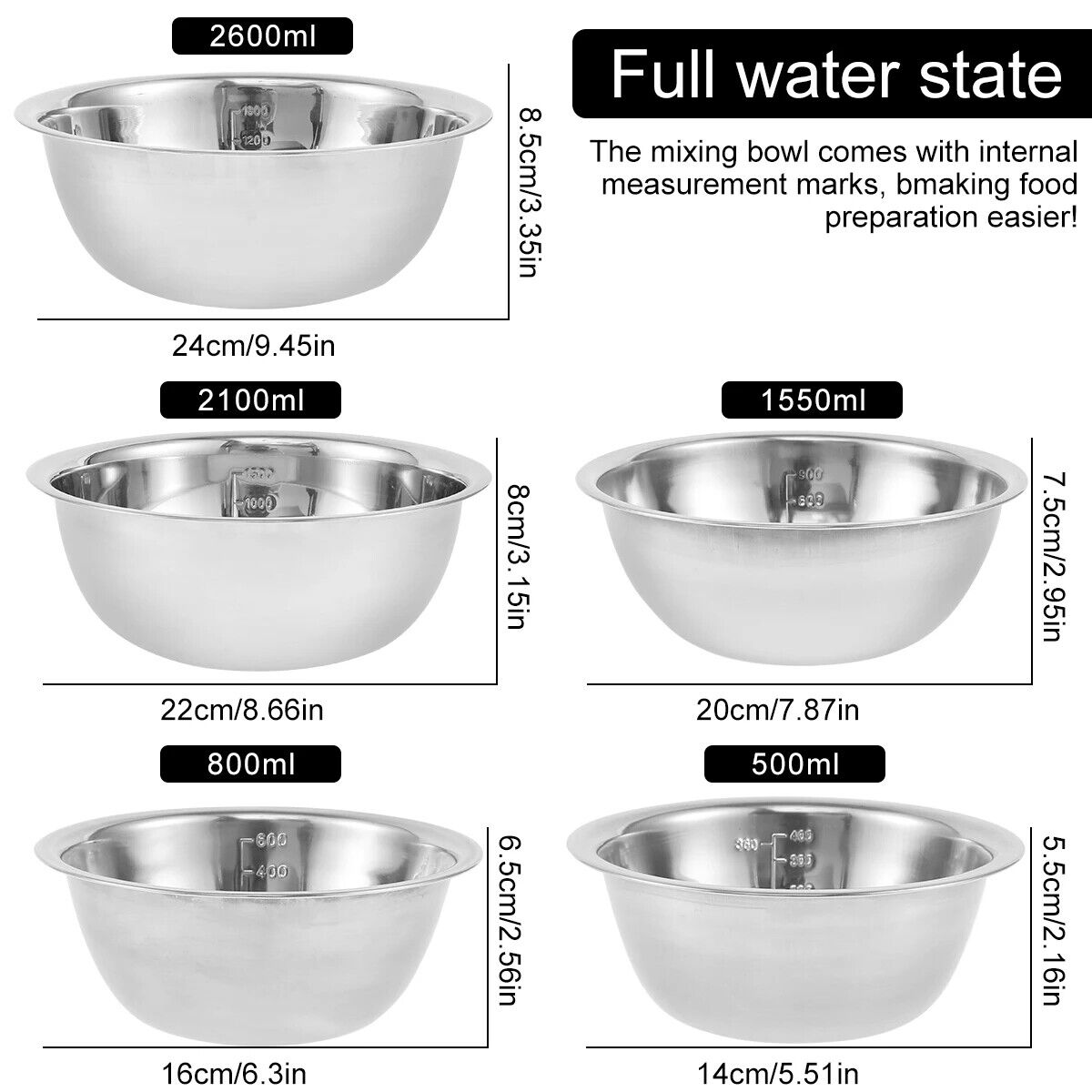 HABO Edelstahl Rührschüssel Set Mehrzweck Suppenschalen, Nistschalen in 5 Größen