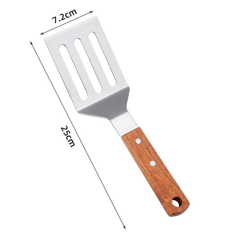 HABP Pfannen Wender Edelstahl Mit Holzgriff Schaber Grillen Küche Braten Kochen