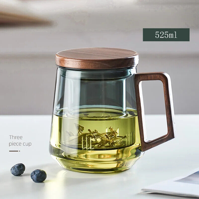 HABO Glastee Tasse mit Holzgriff Filter Becher, Hitzebeständig und Bequem