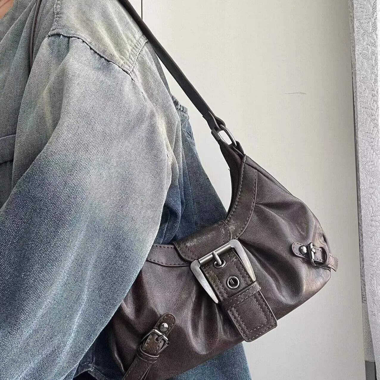 HABO Vintage Maillard Stil Handtasche Damen Kunstleder Schnalle Braun Retro Y2K