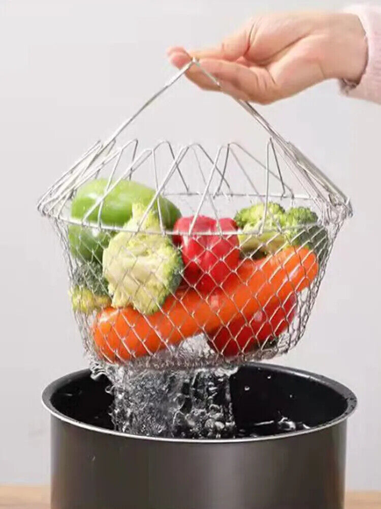 HABO Edelstahl Faltbarer Fritteuse Korb Pommes Frites Sieb Küchengerät