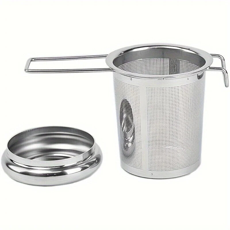 HABO Edelstahl Tee-Filter – Klappgriff, Sieb mit Deckel und Abtropffläche