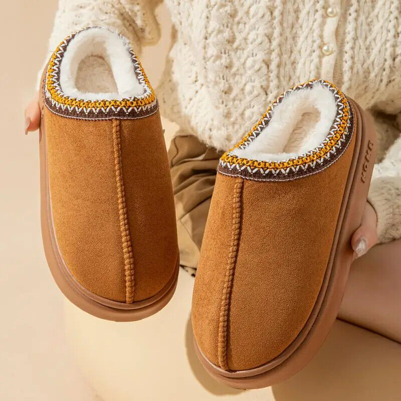 HABO Flauschige Hausschuhe Plüsch Winter Schuhe Kunstfell Plateau Damen Herren