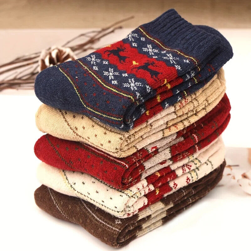 5-Paar dicke Wintersocken Weihnachten Design Geschenk Warme Wollsocken bequem