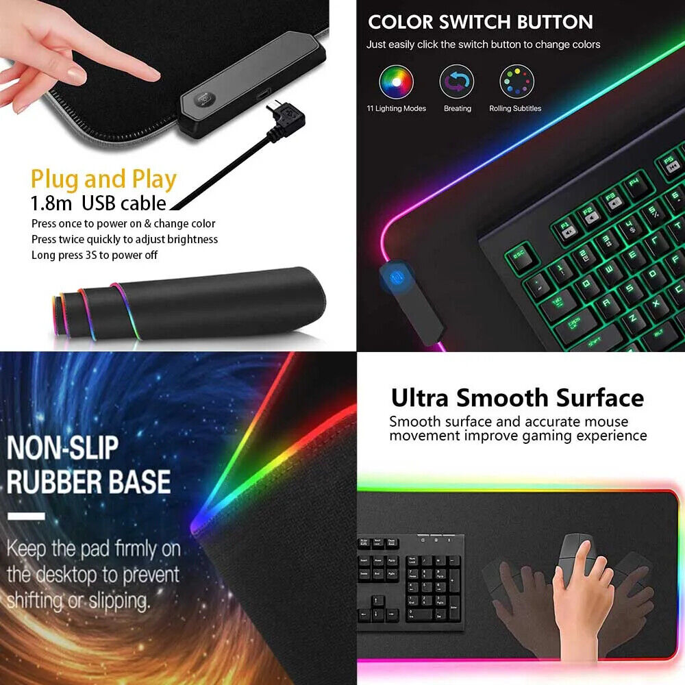 XXL RGB Gaming Mauspad Drachen Design Schreibtischmatte Schwarz Gaming Zubehör