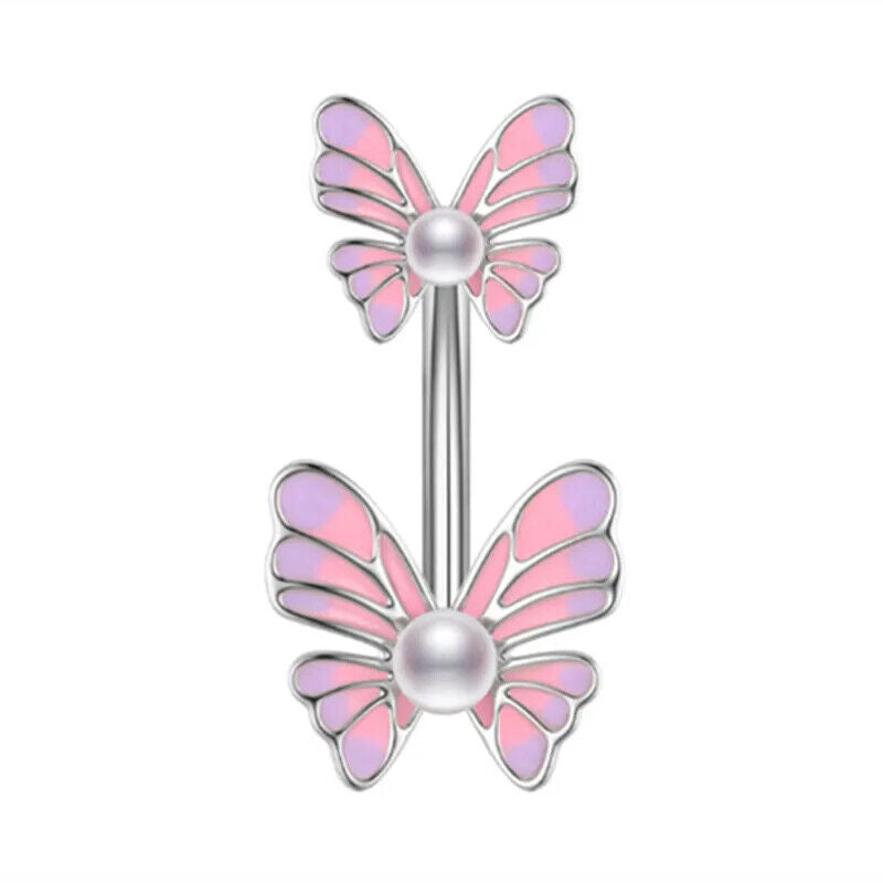 HABO Bauchnabelpiercing Rosa Damen Silber Herz Glitzer Frauen Schleife Schmuck