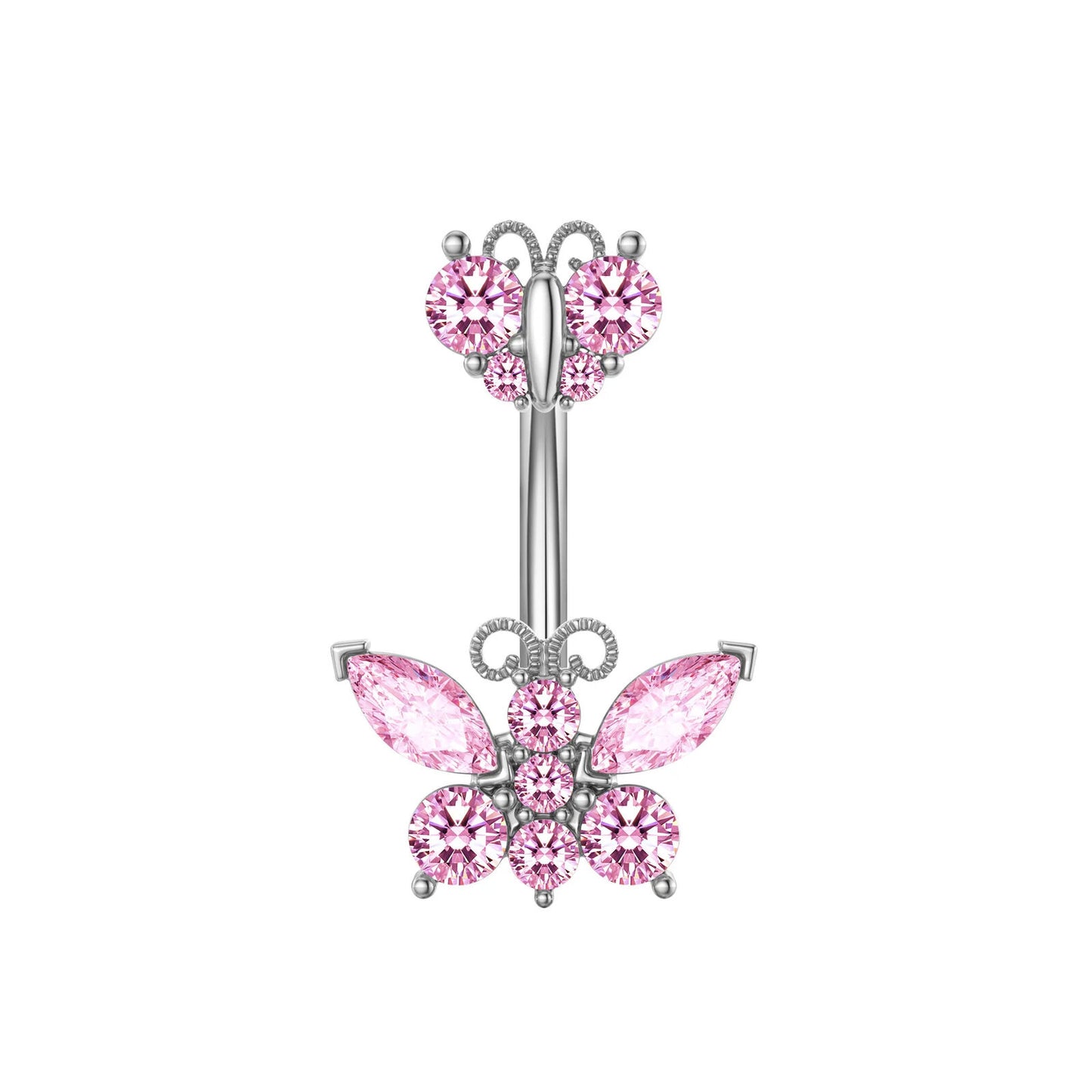 HABO Bauchnabelpiercing Rosa Damen Silber Herz Glitzer Frauen Schleife Schmuck