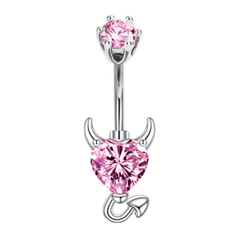 HABO Bauchnabelpiercing Rosa Damen Silber Herz Glitzer Frauen Schleife Schmuck