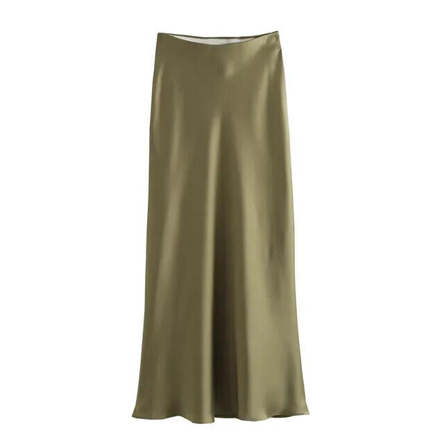 HABO Damen Rock Satin Lang Elegant Büro Frauen 4 Verschiedene Farben