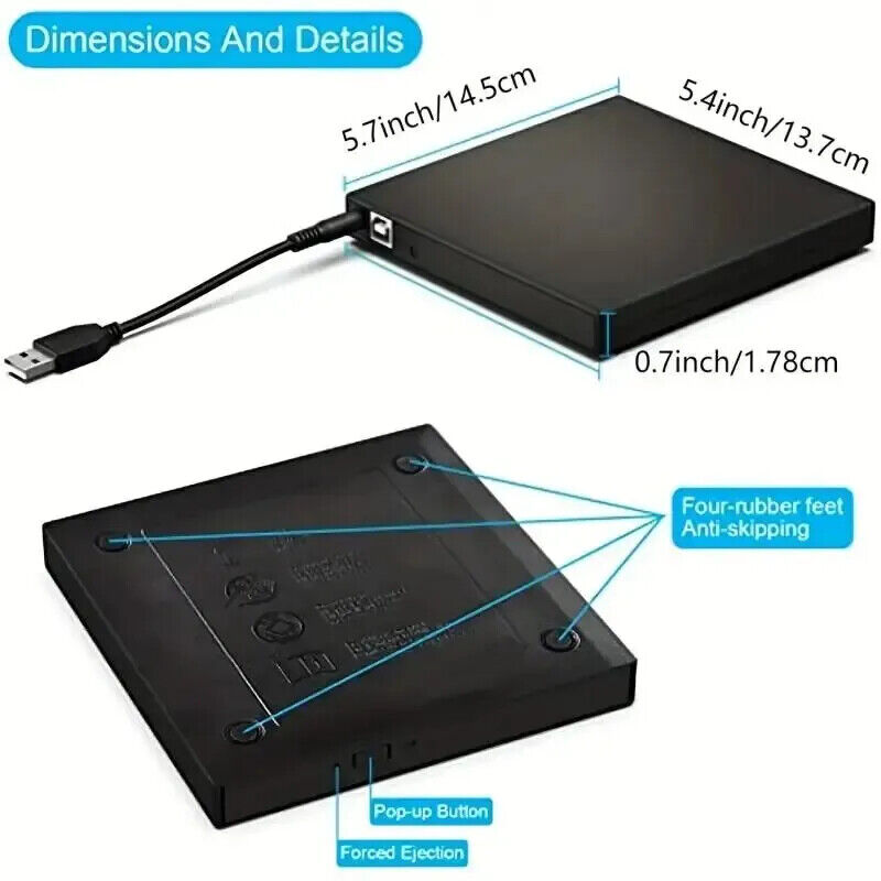 HABO Externes CD DVD Laufwerk USB 2.0 PC Laptop Schnell Schlank ROM