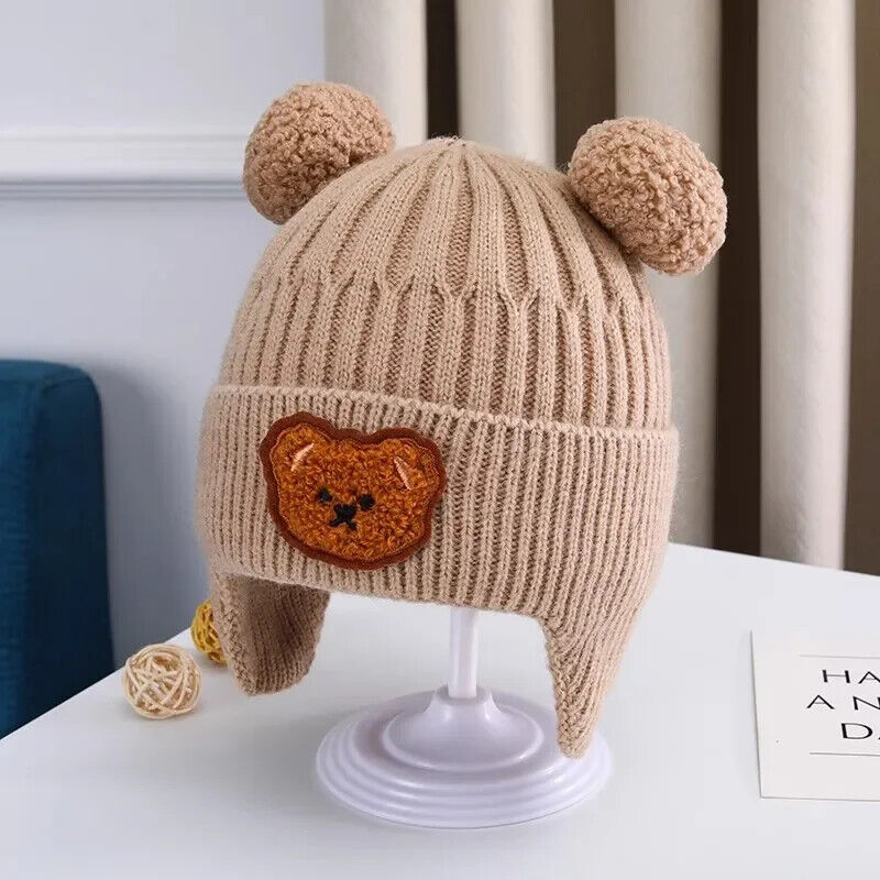 Baby Wollmütze niedliche Bärenmütze mit Ohrenschutz für Kleinkinder Winter Warm