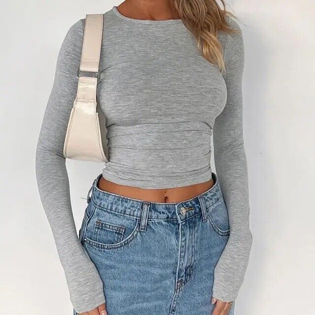HABO Damen Langarm Top Long Sleeve Casual Basic Streetwear Oberteil