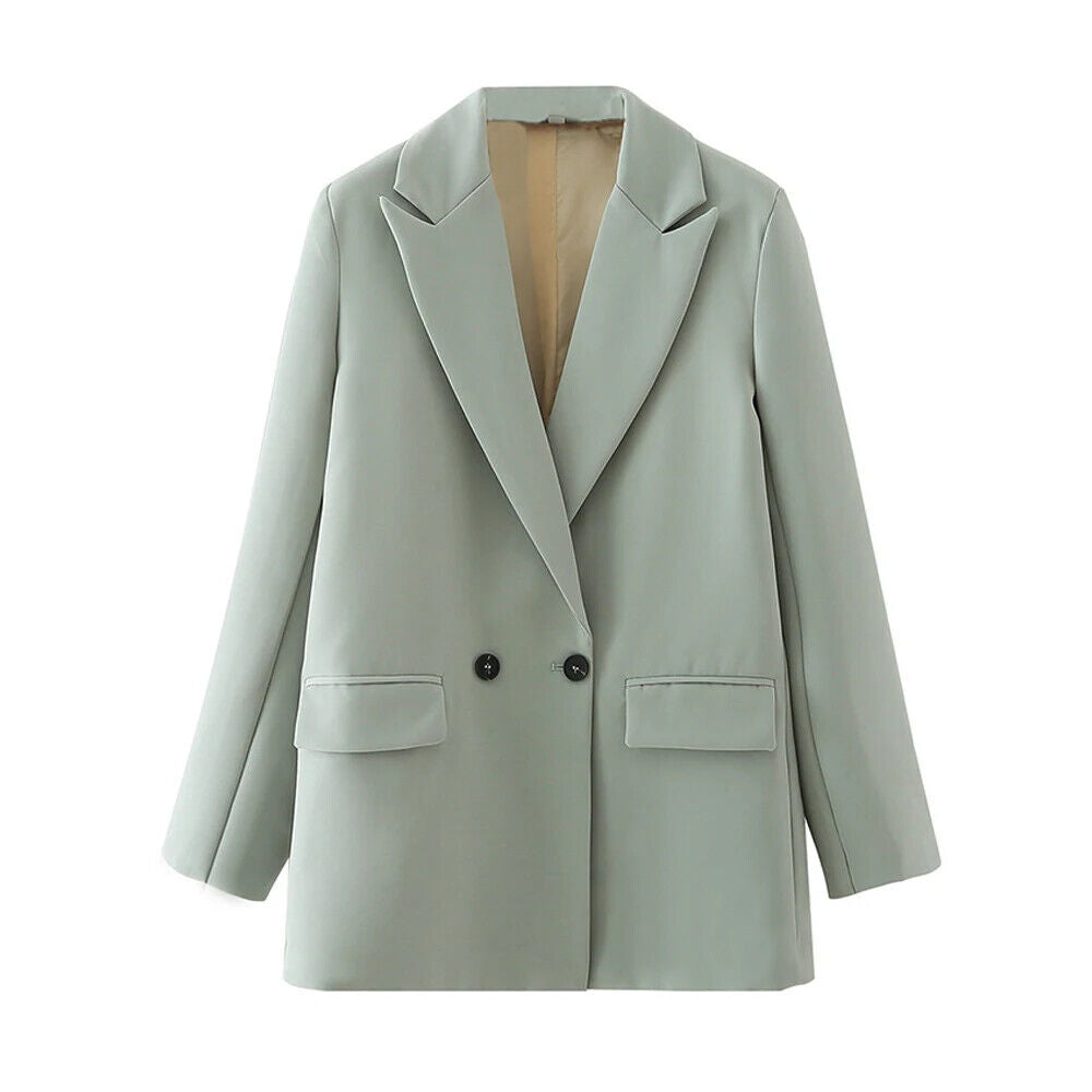 HABO Damen Blazer Zweireiher Schick Kragen Business Büro Langarm Knöpfe Mode